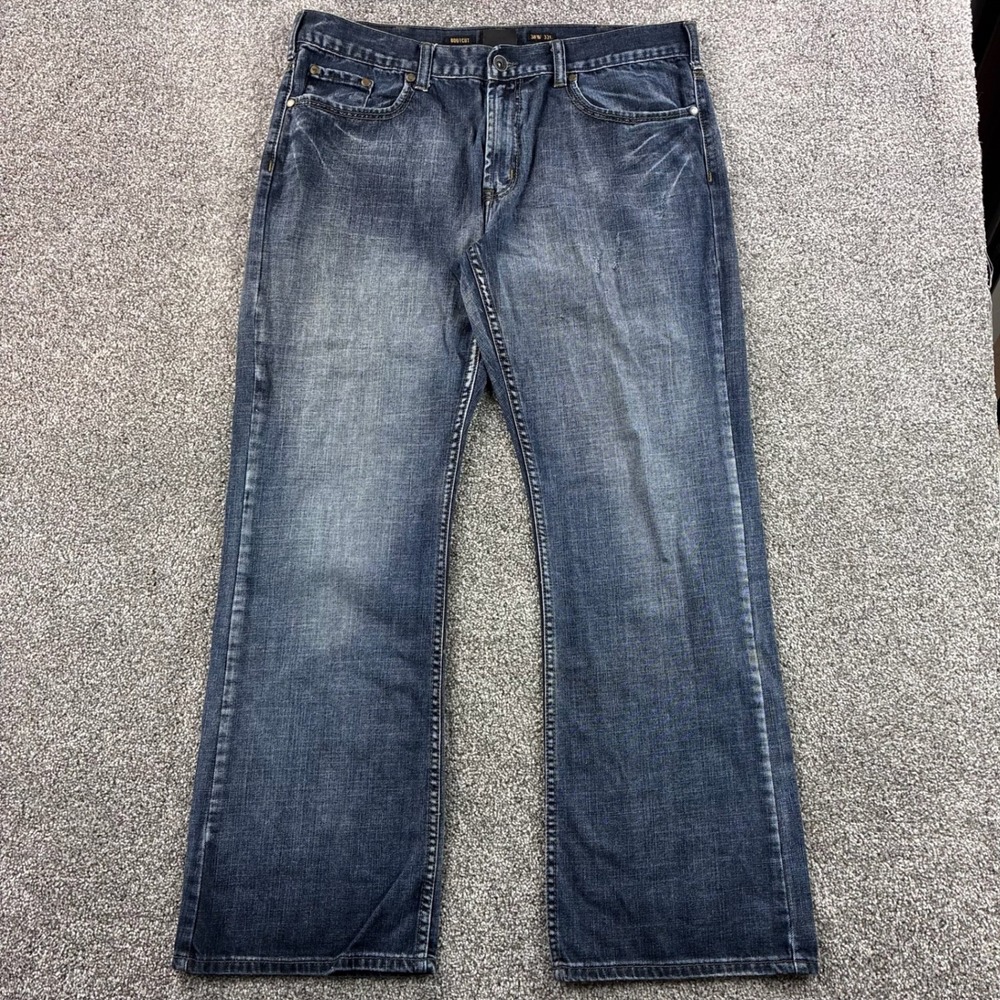 Y2K Helix Cross Jeans Mens 38x32 Blue Bootcut Denim Cross Patch Embroidered